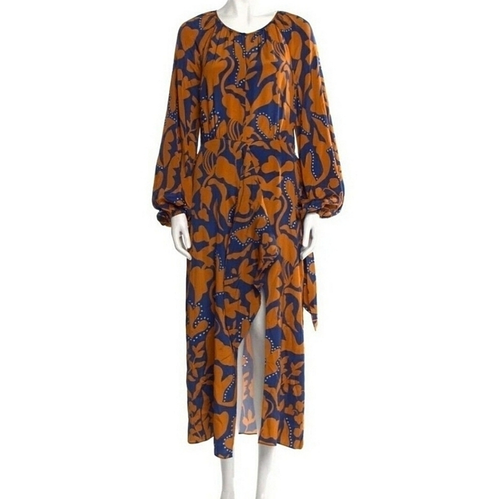 La Ligne Imogen silk dress blue orange floral  small NWT